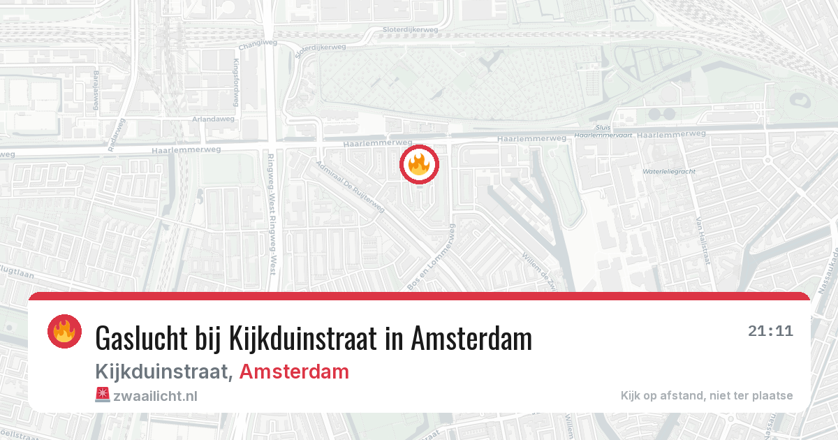 Gaslucht bij Kijkduinstraat in Amsterdam — 6 aug 2026