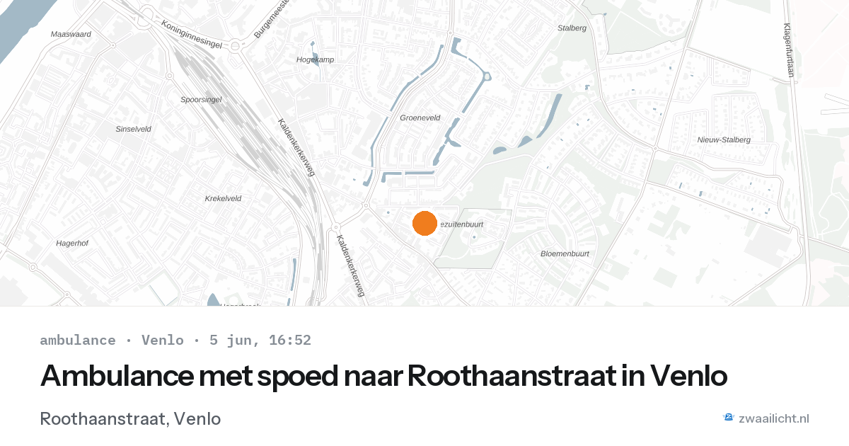 Ambulance met spoed naar Roothaanstraat in Venlo — 5 jun 2026