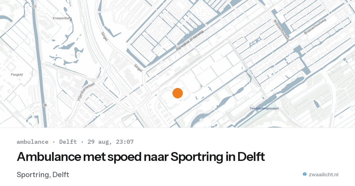 Ambulance met spoed naar Sportring in Delft — 29 aug 2026