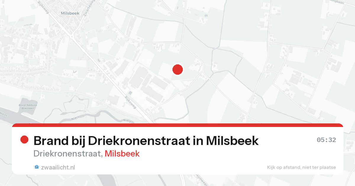 Brand bij Driekronenstraat in Milsbeek — 14 aug 2026