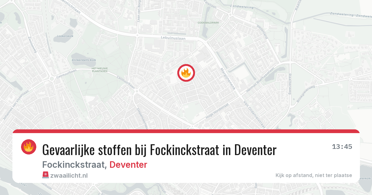 Gevaarlijke stoffen bij Fockinckstraat in Deventer — 12 aug 2026