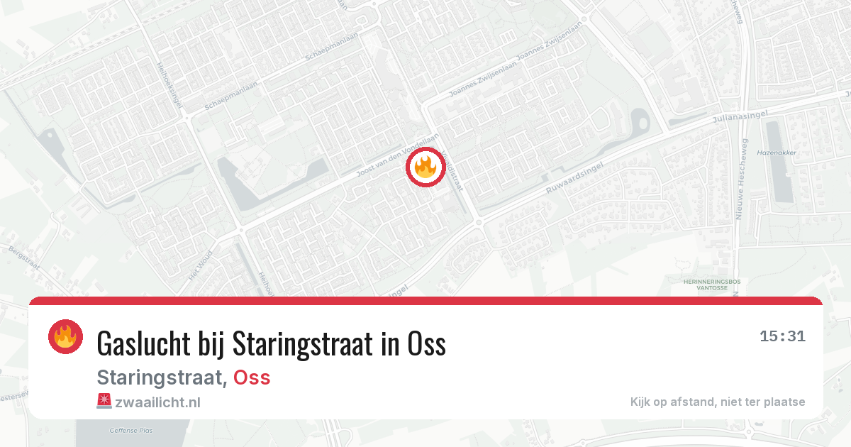 Gaslucht bij Staringstraat in Oss — 4 jun 2026