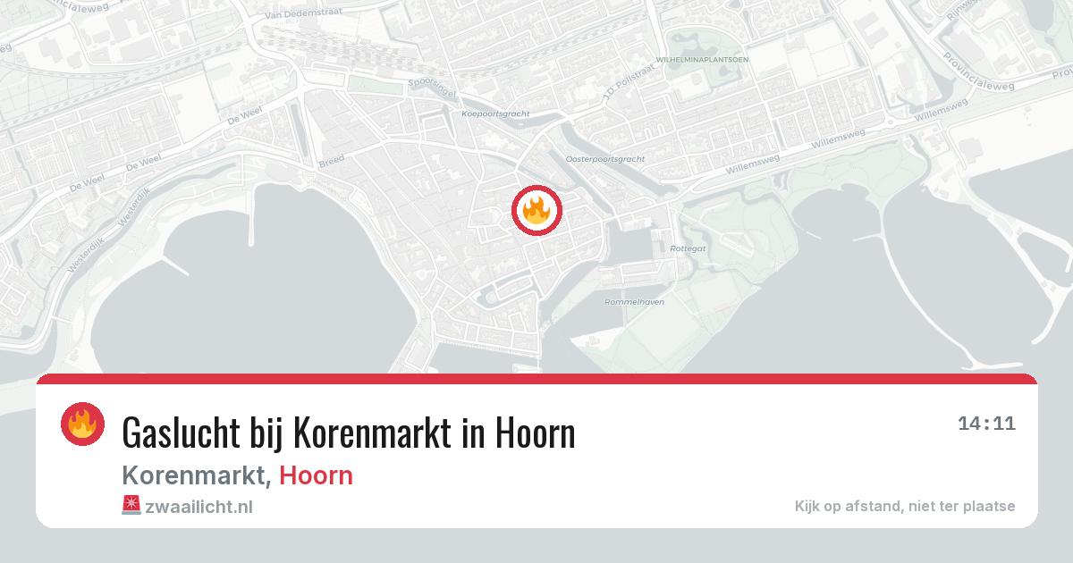 Gaslucht bij Korenmarkt in Hoorn — 14 aug 2026