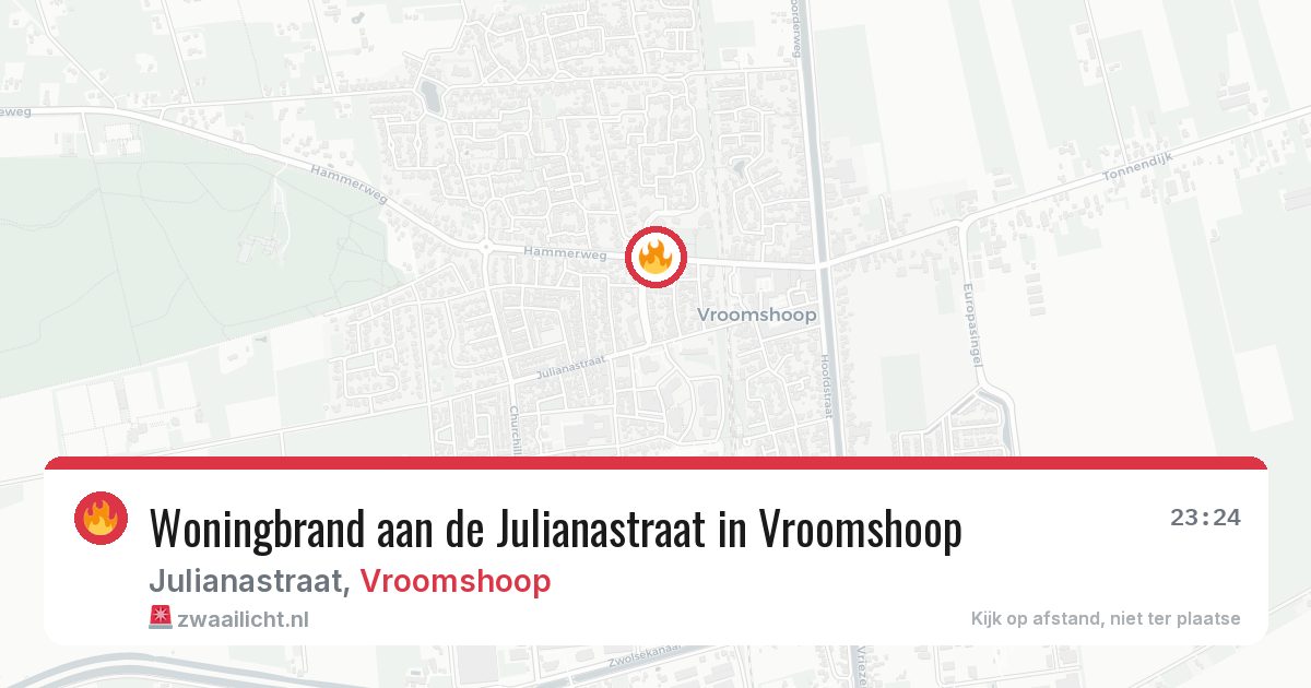 Woningbrand aan de Julianastraat in Vroomshoop — 19 jul 2026