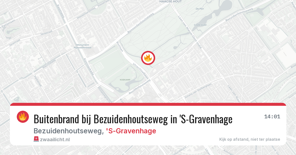 Buitenbrand bij Bezuidenhoutseweg in 'S-Gravenhage — 24 mrt 2026
