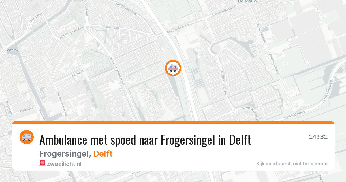 Ambulance met spoed naar Frogersingel in Delft — 14 aug 2026