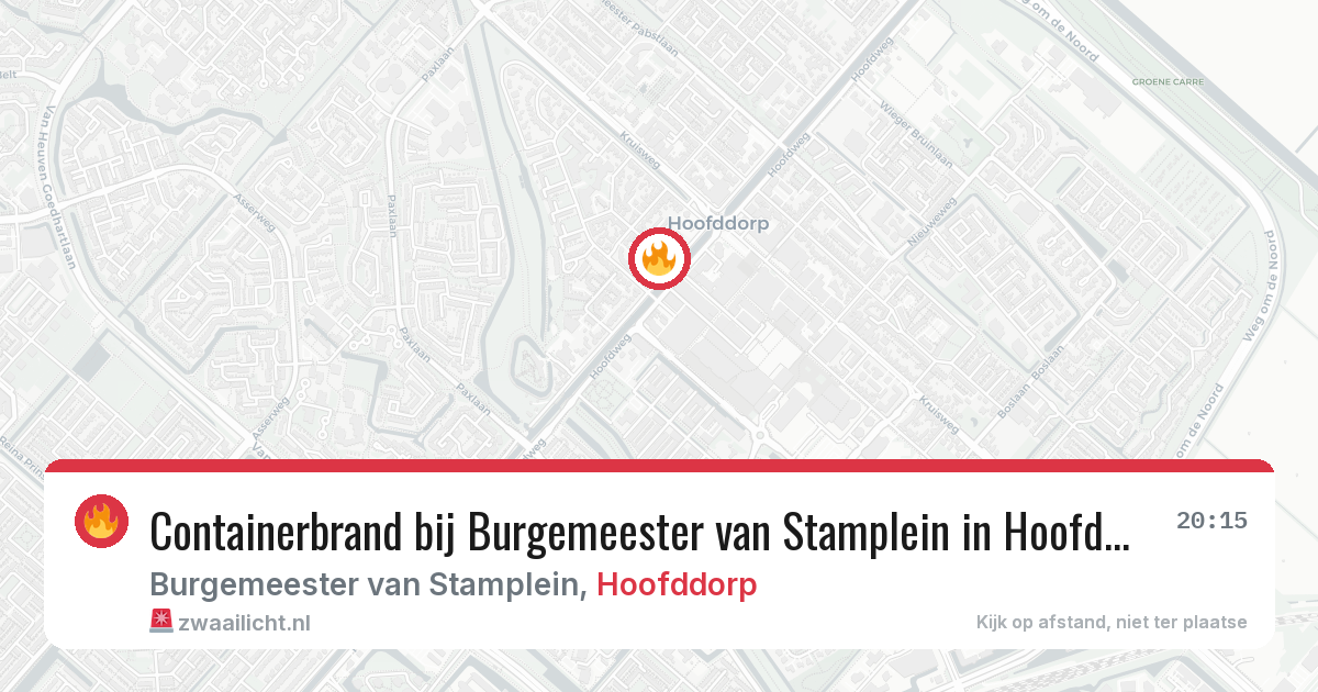 Containerbrand bij Burgemeester van Stamplein in Hoofddorp — 29 jul 2026