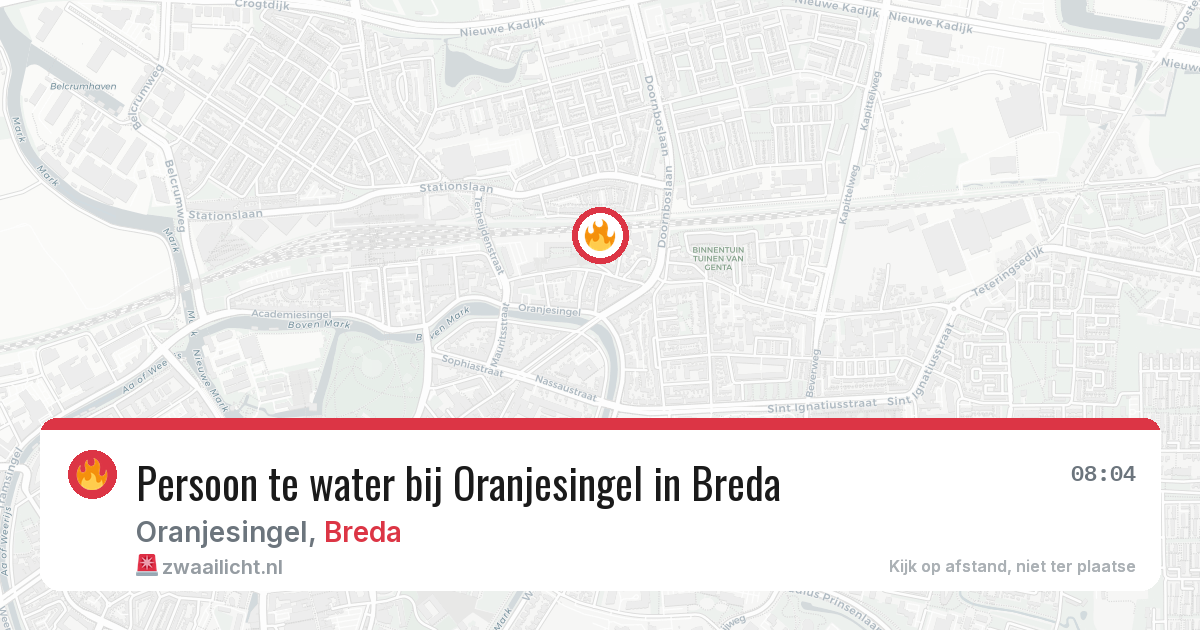 Persoon te water bij Oranjesingel in Breda — 7 mrt 2026