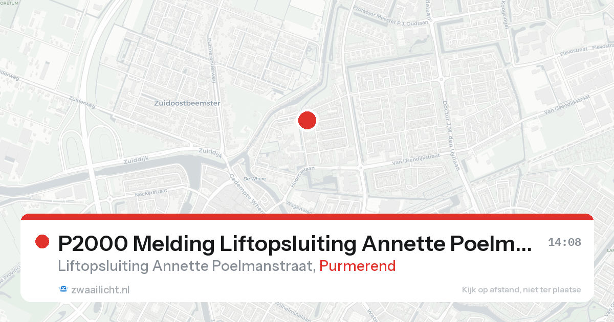 P2000 Melding Liftopsluiting Annette Poelmanstraat, Purmerend — 7 feb 2026