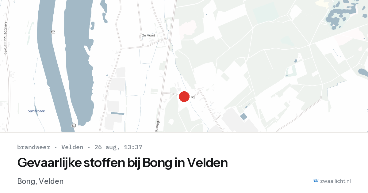 Gevaarlijke stoffen bij Bong in Velden — 26 aug 2026