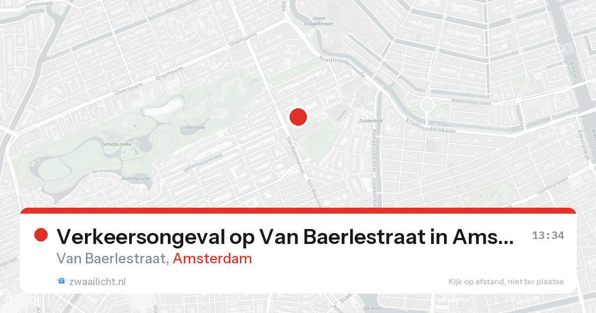 Verkeersongeval op Van Baerlestraat in Amsterdam — 15 aug 2026