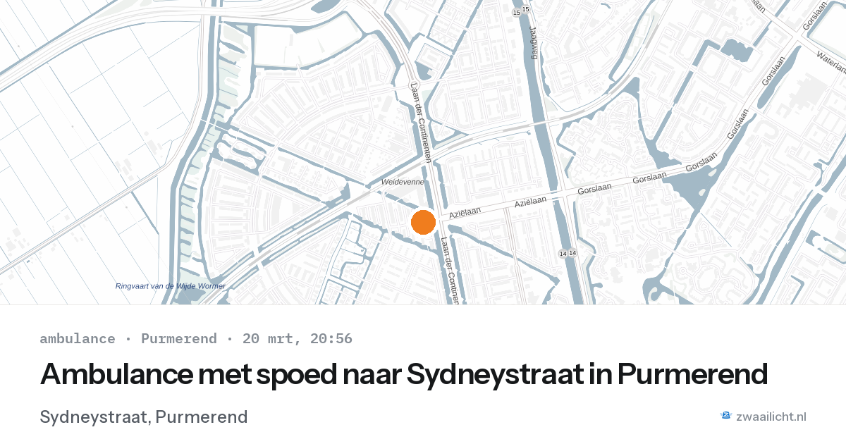 Ambulance met spoed naar Sydneystraat in Purmerend — 20 mrt 2026