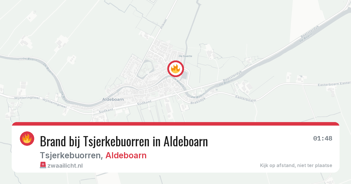 Brand bij Tsjerkebuorren in Aldeboarn — 27 jun 2026
