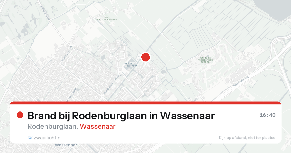 Brand bij Rodenburglaan in Wassenaar — 16 aug 2026