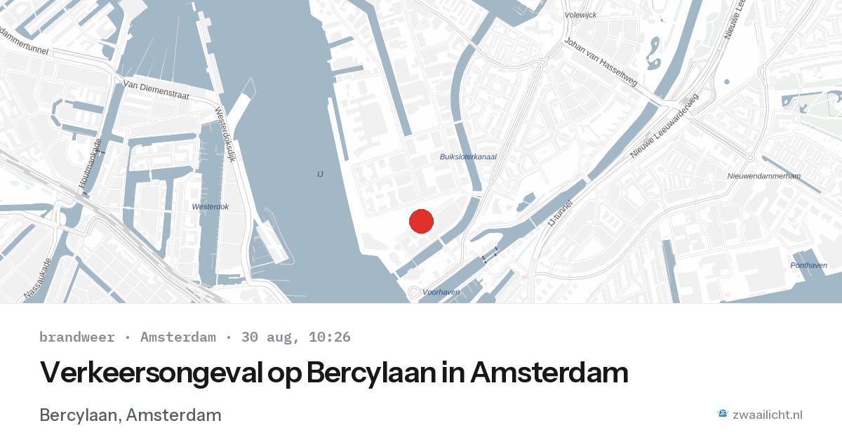 Verkeersongeval op Bercylaan in Amsterdam — 30 aug 2026
