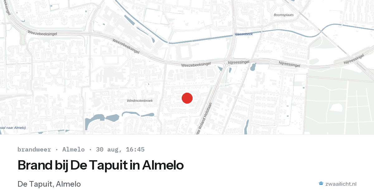 Brand bij De Tapuit in Almelo — 30 aug 2026