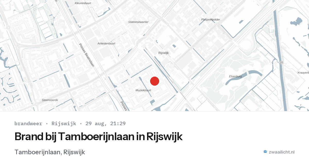 Brand bij Tamboerijnlaan in Rijswijk — 29 aug 2026