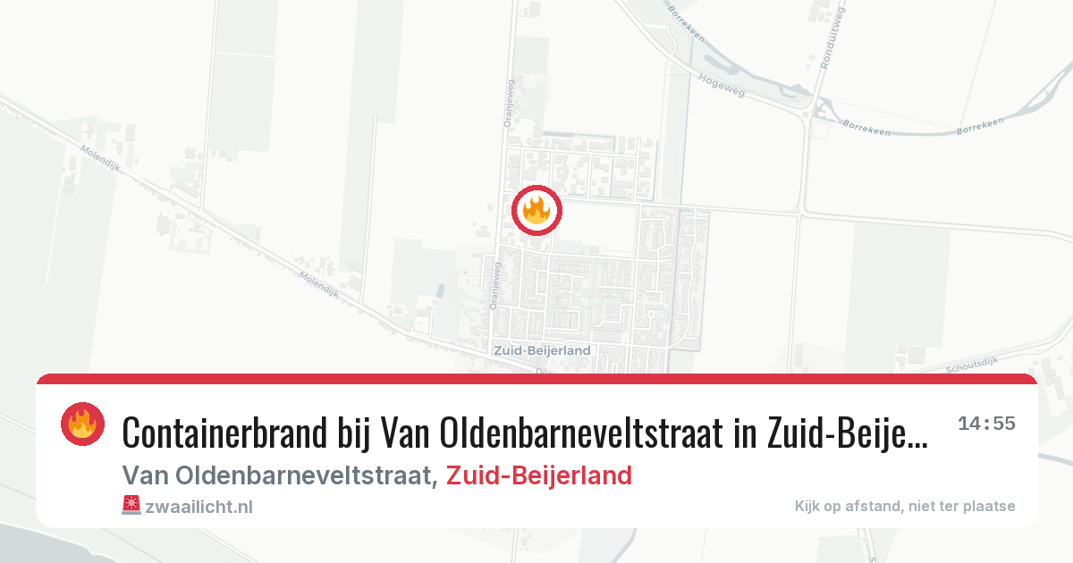 Containerbrand bij Van Oldenbarneveltstraat in Zuid-Beijerland — 16 jun 2026