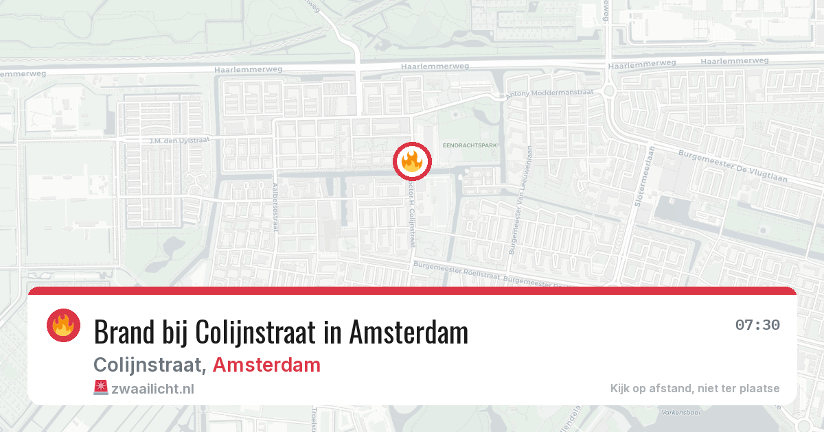 Brand bij Colijnstraat in Amsterdam — 13 aug 2026