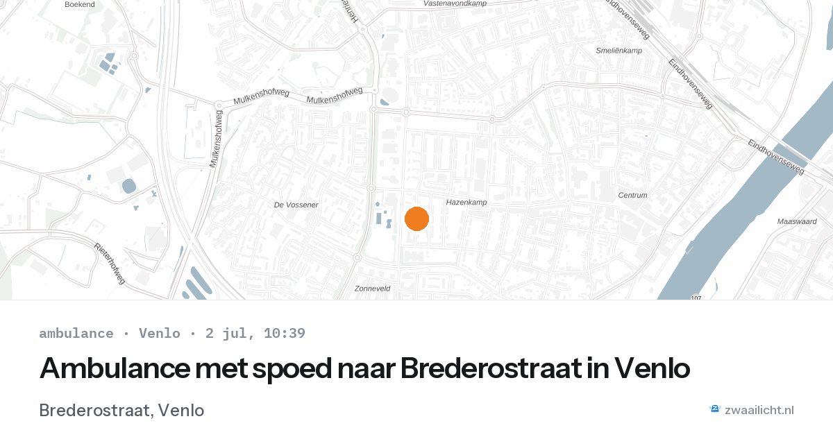 Ambulance met spoed naar Brederostraat in Venlo — 2 jul 2026