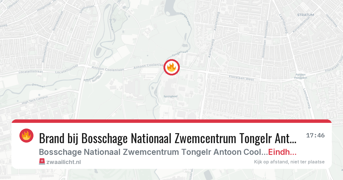 Brand bij Bosschage Nationaal Zwemcentrum Tongelr Antoon Coolenlaan Eindhoven in Eindhoven — 10 jul 2026