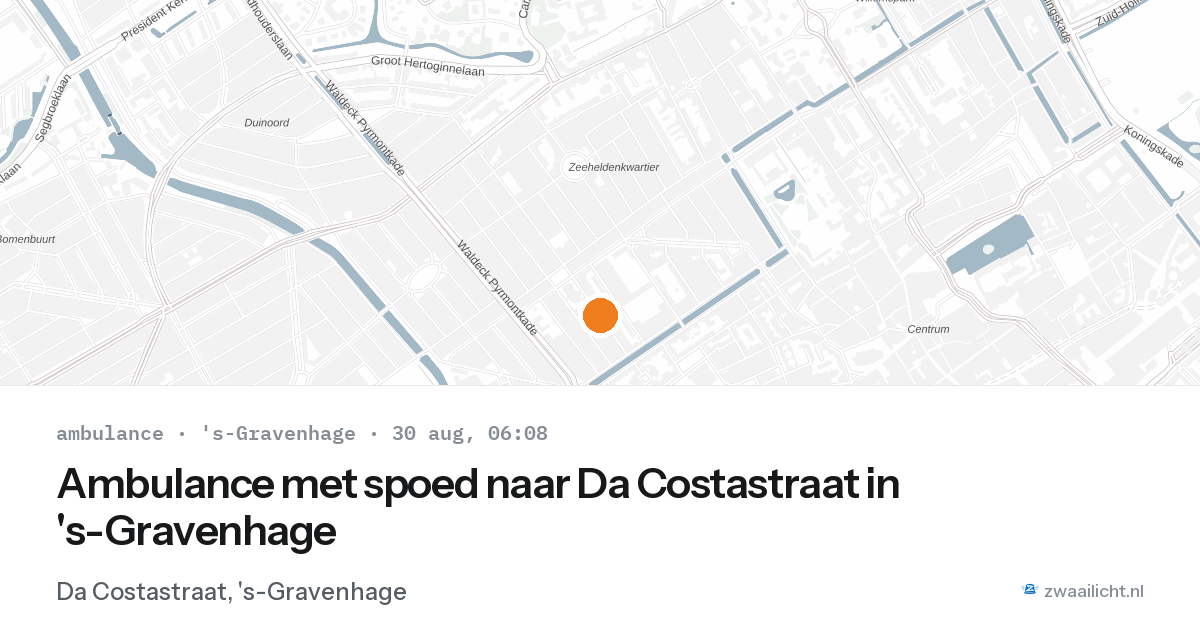 Ambulance met spoed naar Da Costastraat in 's-Gravenhage — 30 aug 2026
