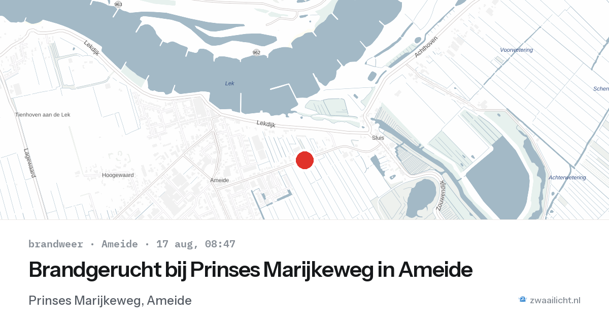 Brandgerucht bij Prinses Marijkeweg in Ameide — 17 aug 2026