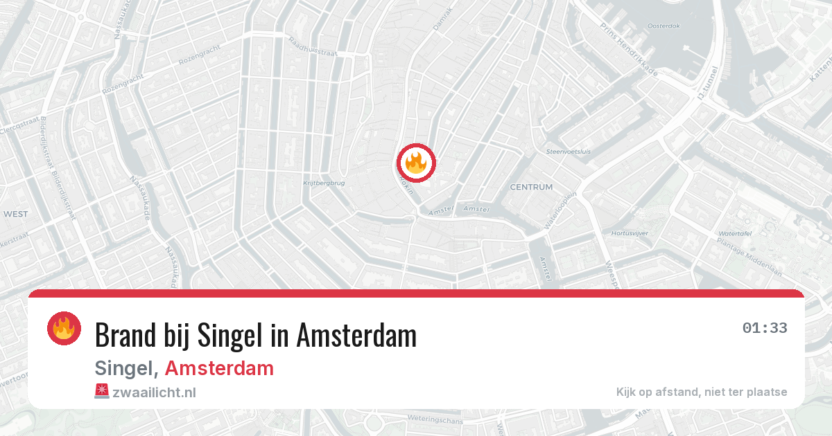 Brand bij Singel in Amsterdam — 19 mei 2026