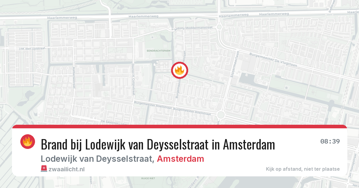 Brand bij Lodewijk van Deysselstraat in Amsterdam — 12 aug 2026