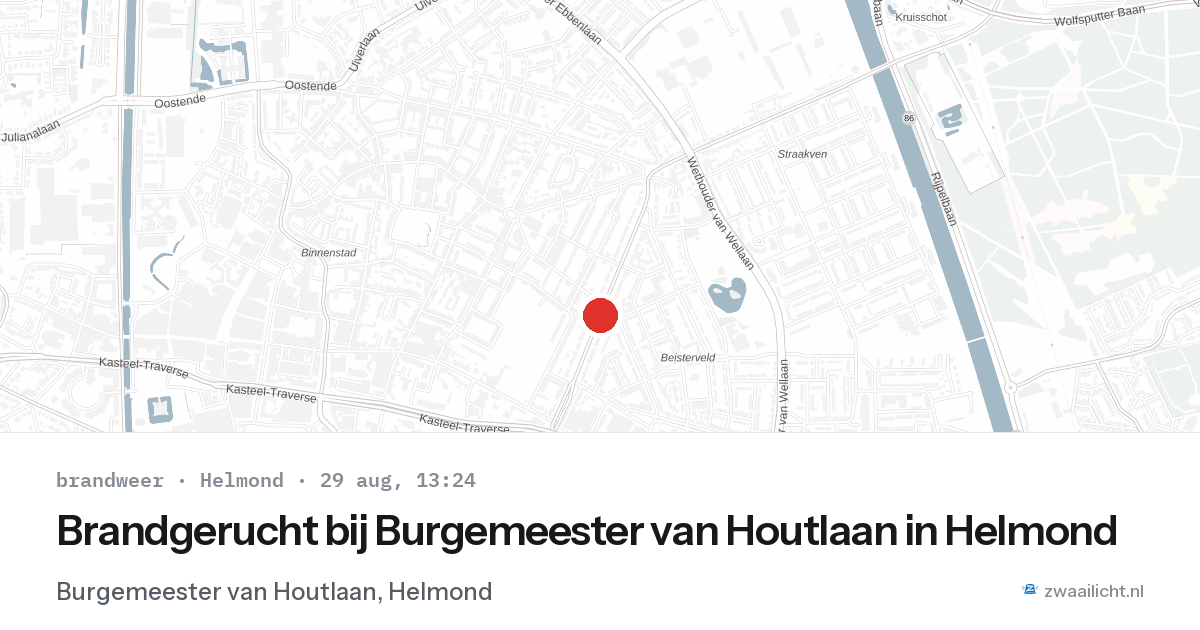Brandgerucht bij Burgemeester van Houtlaan in Helmond — 29 aug 2026