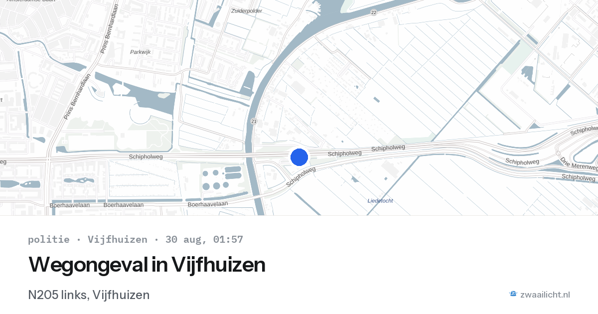 Wegongeval in Vijfhuizen — 29 aug 2026