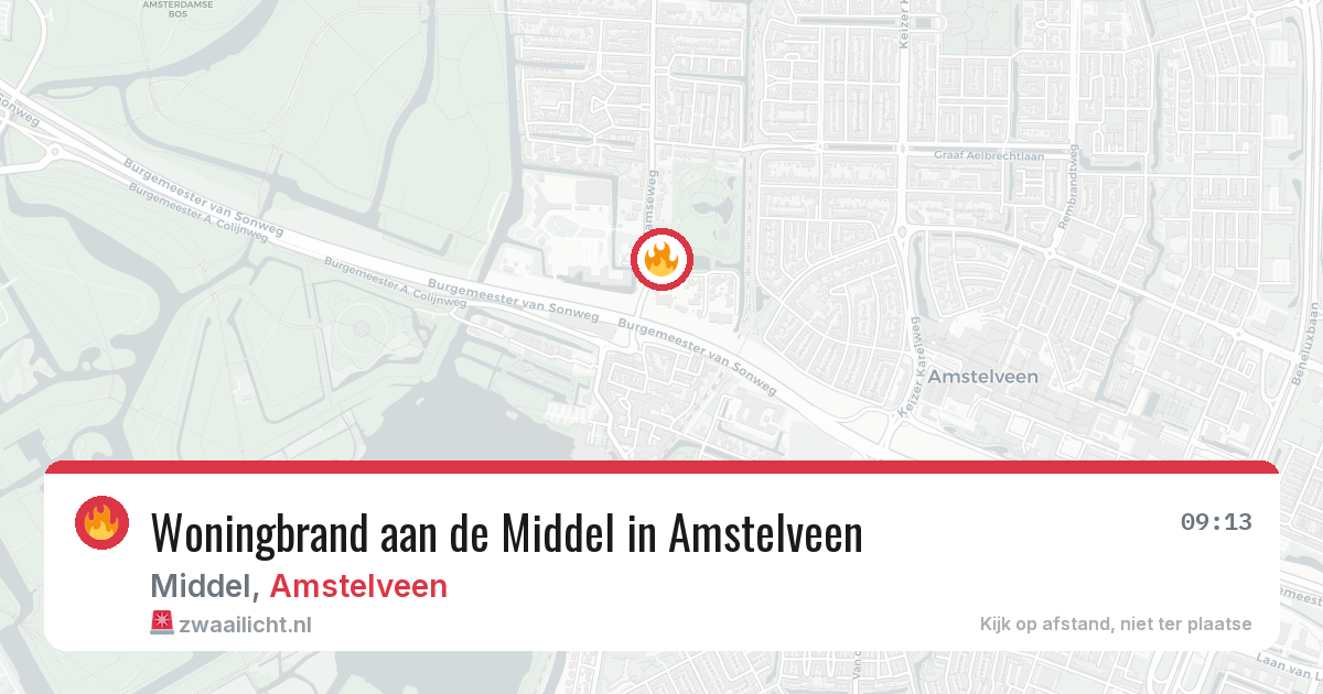 Woningbrand aan de Middel in Amstelveen — 7 aug 2026