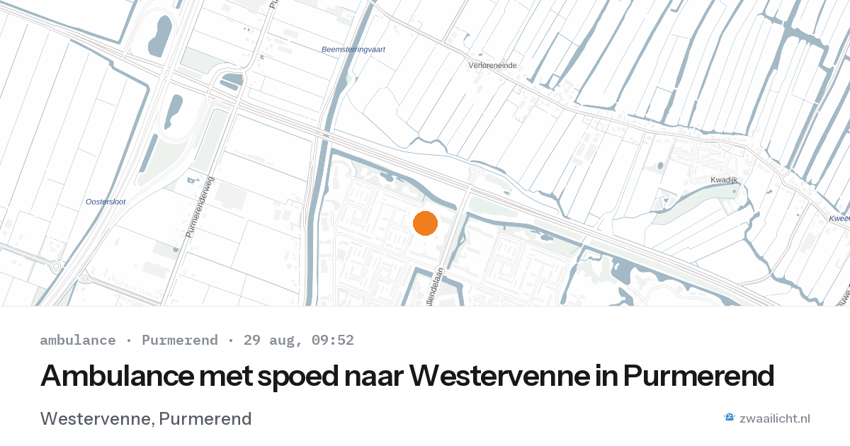 Ambulance met spoed naar Westervenne in Purmerend — 29 aug 2026