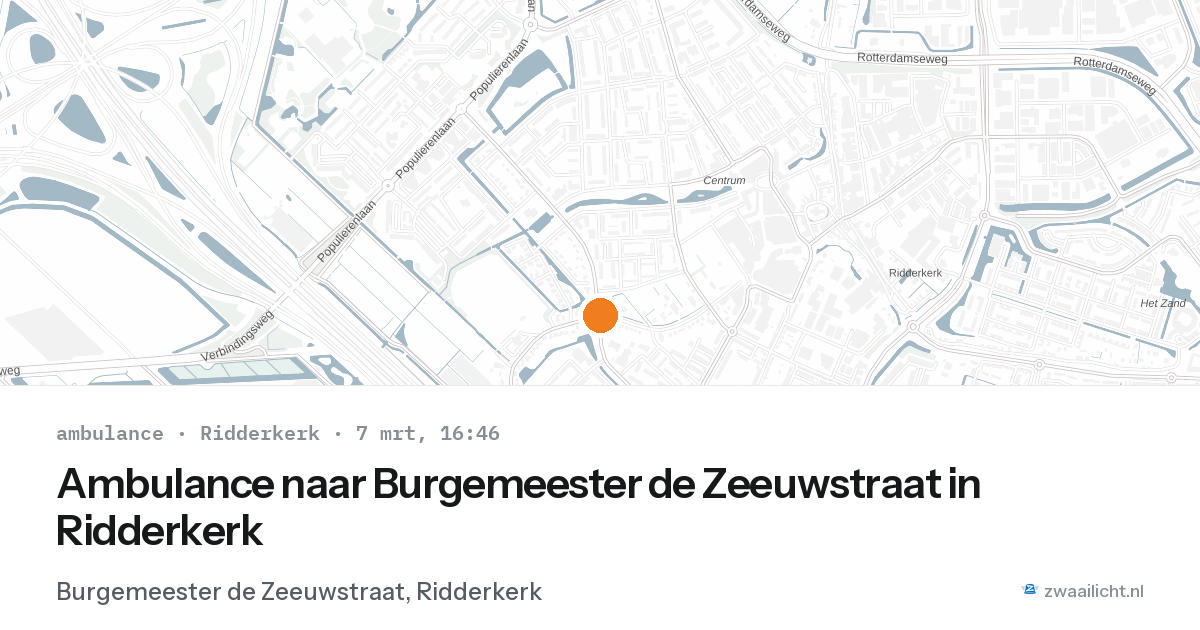 Ambulance naar Burgemeester de Zeeuwstraat in Ridderkerk — 7 mrt 2026