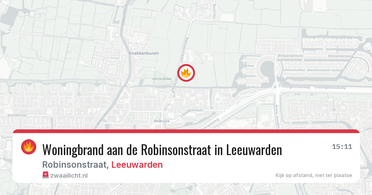 Woningbrand aan de Robinsonstraat in Leeuwarden — 9 jun 2026