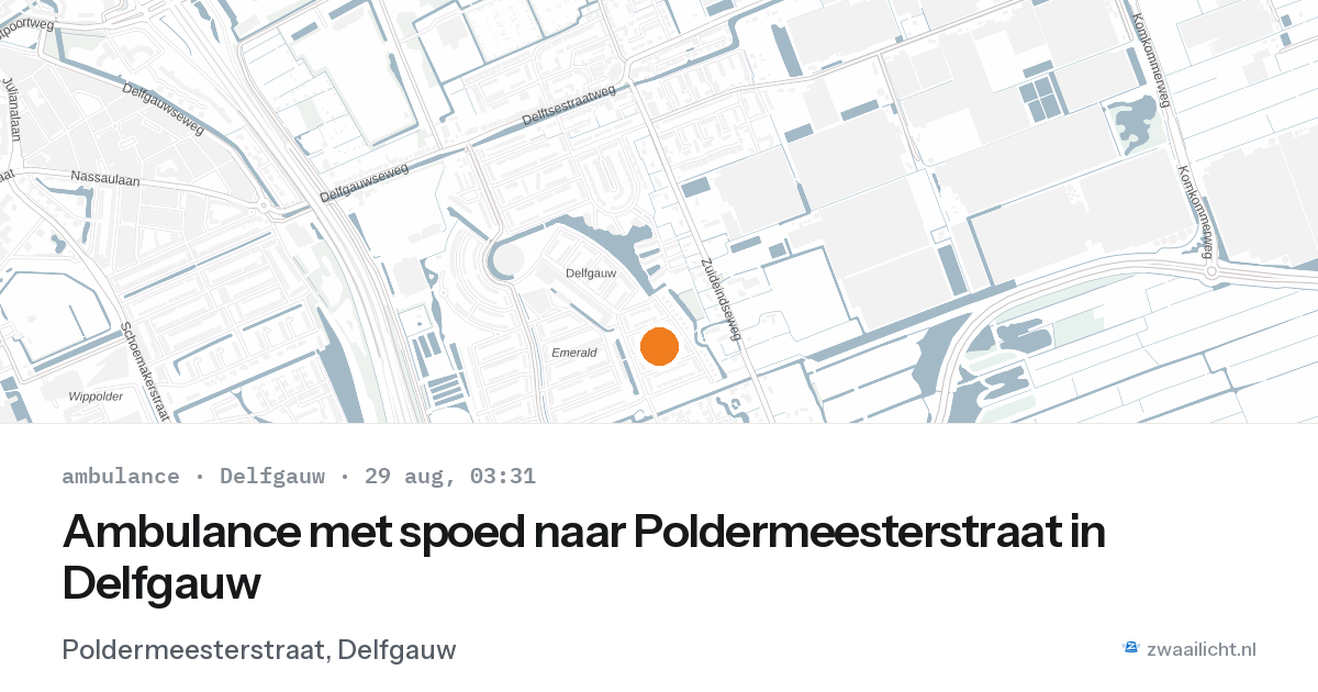 Ambulance met spoed naar Poldermeesterstraat in Delfgauw — 29 aug 2026