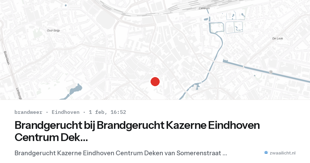 Brandgerucht bij Brandgerucht Kazerne Eindhoven Centrum Deken van Somerenstraat Eindhoven in Eindhoven — 1 feb 2026