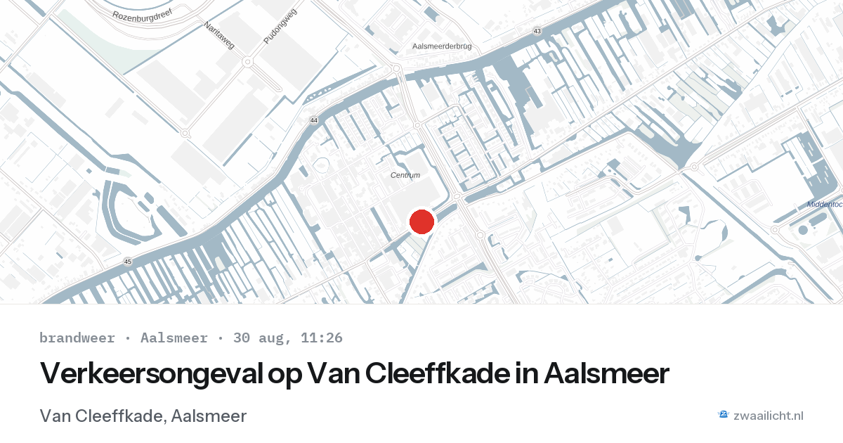 Verkeersongeval op Van Cleeffkade in Aalsmeer — 30 aug 2026