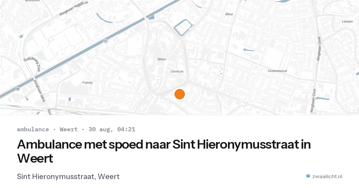 Ambulance met spoed naar Sint Hieronymusstraat in Weert — 30 aug 2026