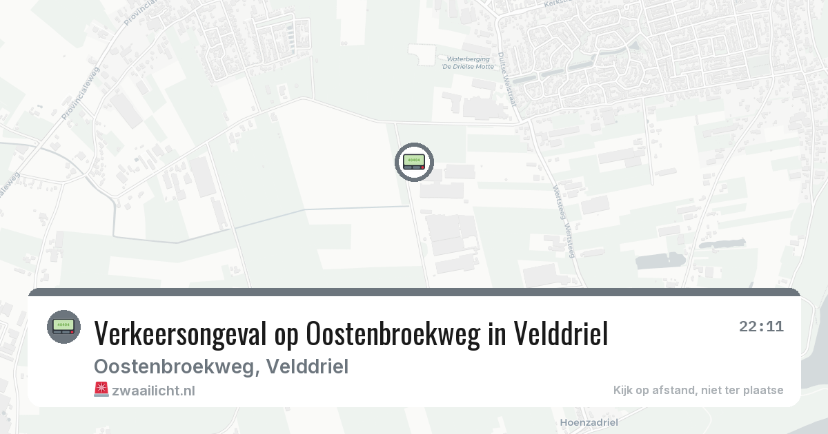Verkeersongeval op Oostenbroekweg in Velddriel — 4 apr 2026