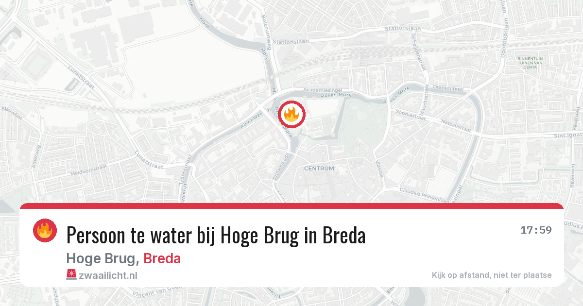 Persoon te water bij Hoge Brug in Breda — 26 mei 2026