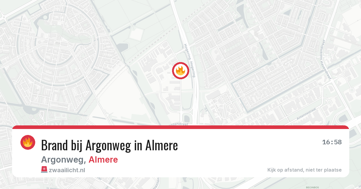 Brand bij Argonweg in Almere — 13 aug 2026