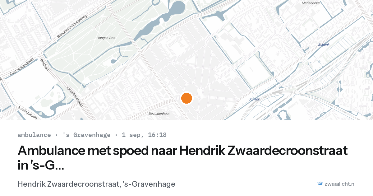 Ambulance met spoed naar Hendrik Zwaardecroonstraat in 's-Gravenhage — 1 sep 2026