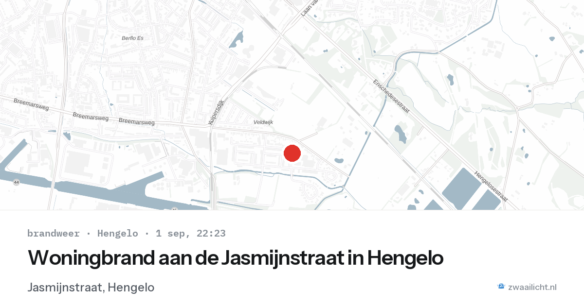 Woningbrand aan de Jasmijnstraat in Hengelo — 1 sep 2026
