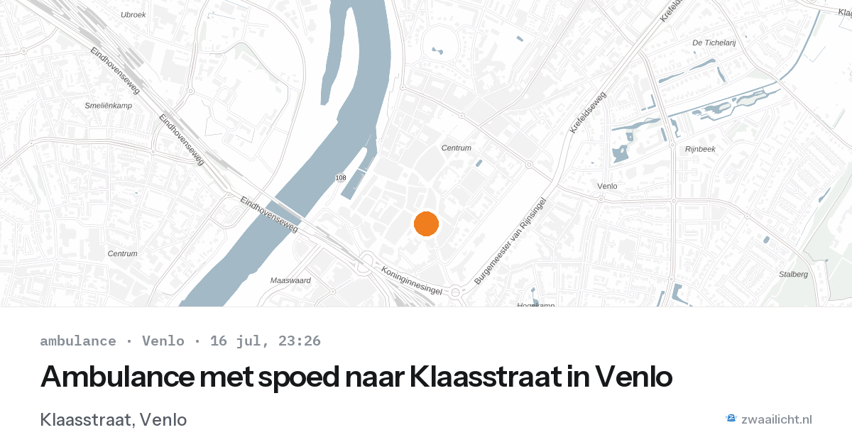 Ambulance met spoed naar Klaasstraat in Venlo — 16 jul 2026
