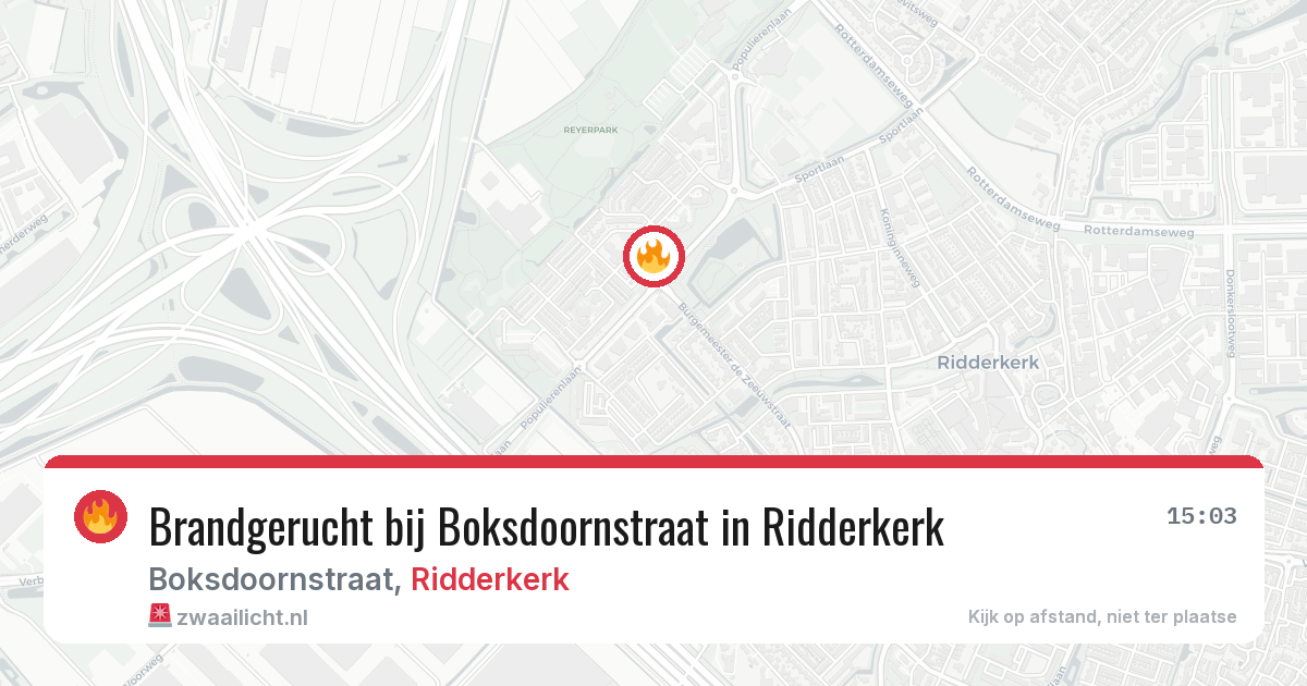 Brandgerucht bij Boksdoornstraat in Ridderkerk — 23 jun 2026