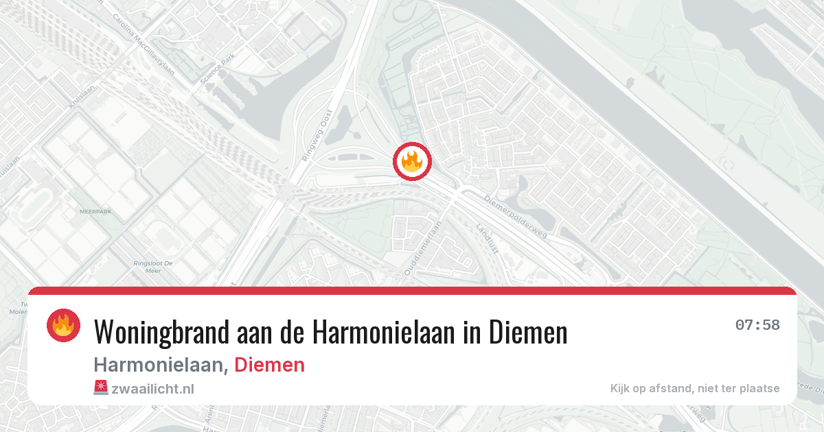 Woningbrand aan de Harmonielaan in Diemen — 13 aug 2026