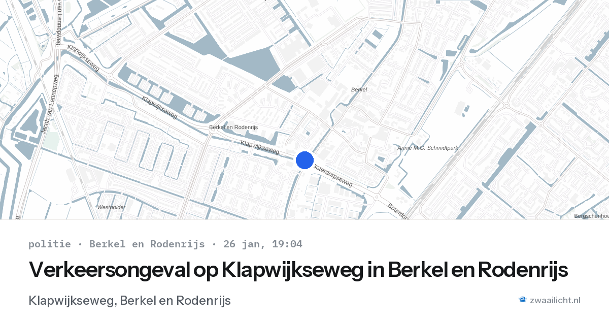 Verkeersongeval op Klapwijkseweg in Berkel en Rodenrijs — 26 jan 2026