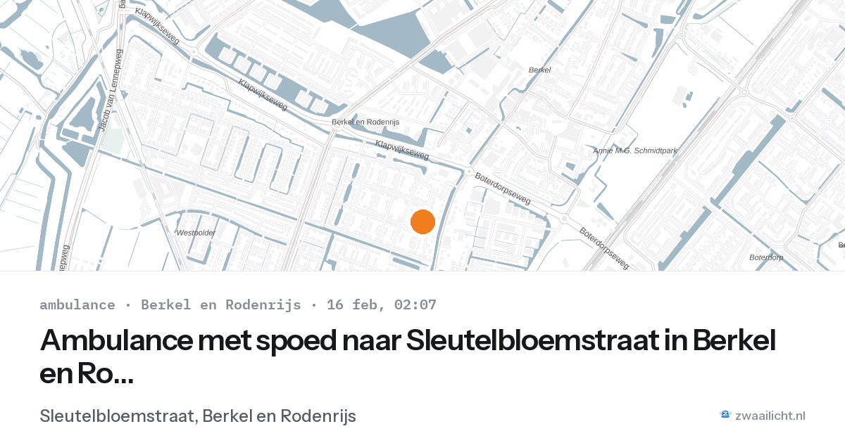 Ambulance met spoed naar Sleutelbloemstraat in Berkel en Rodenrijs — 16 feb 2026
