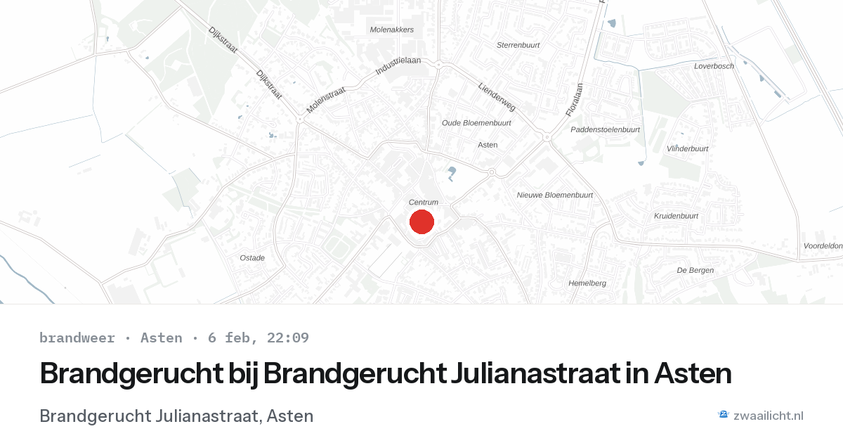 Brandgerucht bij Brandgerucht Julianastraat in Asten — 6 feb 2026
